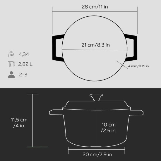 Topf, Gusseisen, 20 cm, Serie "Trendy", schwarz - Marke LAVA
