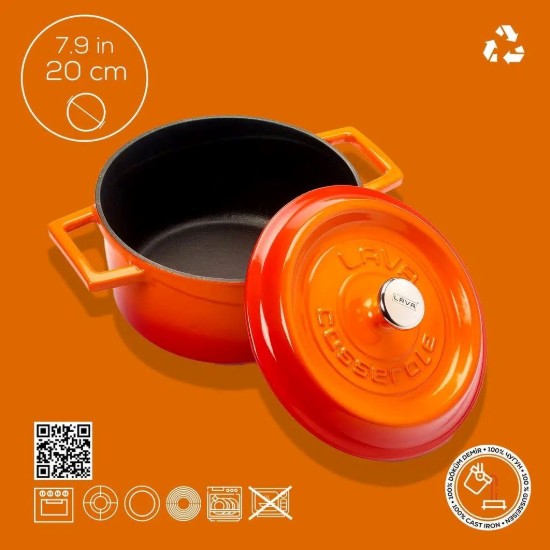 Saucepan, cast iron, 20 cm, "Trendy", orange color - LAVA