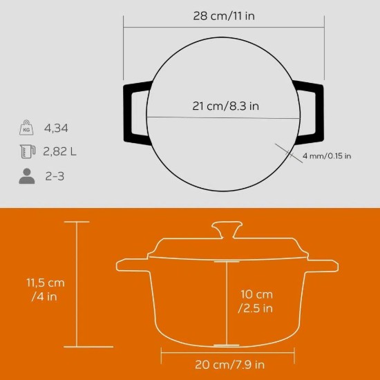 Saucepan, cast iron, 20 cm, "Trendy", orange color - LAVA