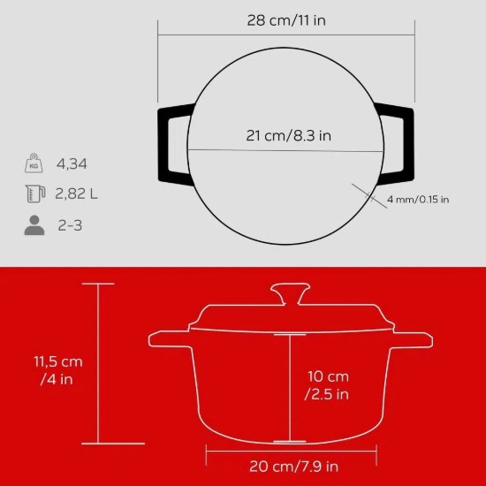 Kochtopf, Gusseisen, 20cm/2.82L, "Trendy", Rot - LAVA