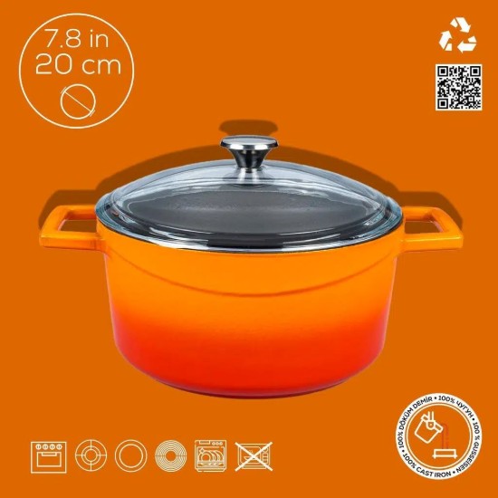 Topf, Gusseisen, 20 cm, Serie "Glaze", orange Farbe - Marke LAVA