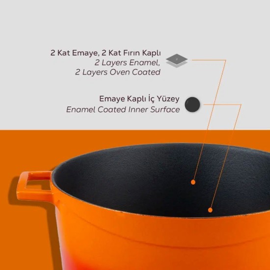 Topf, Gusseisen, 20 cm, Serie "Glaze", orange Farbe - Marke LAVA