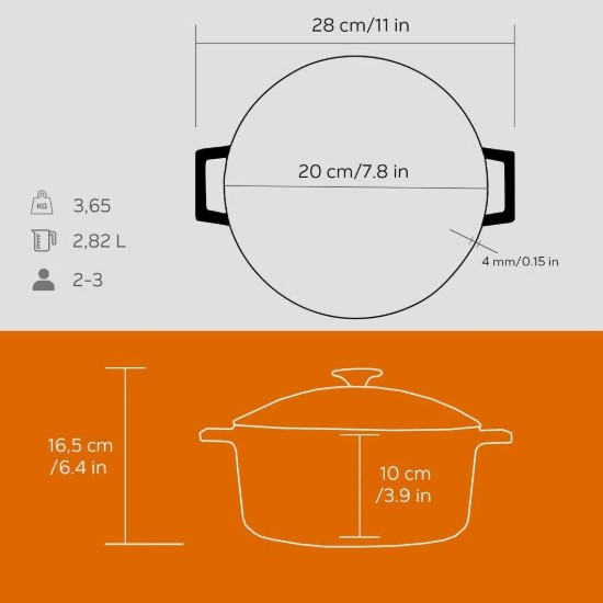 Topf, Gusseisen, 20 cm, Serie "Glaze", orange Farbe - Marke LAVA