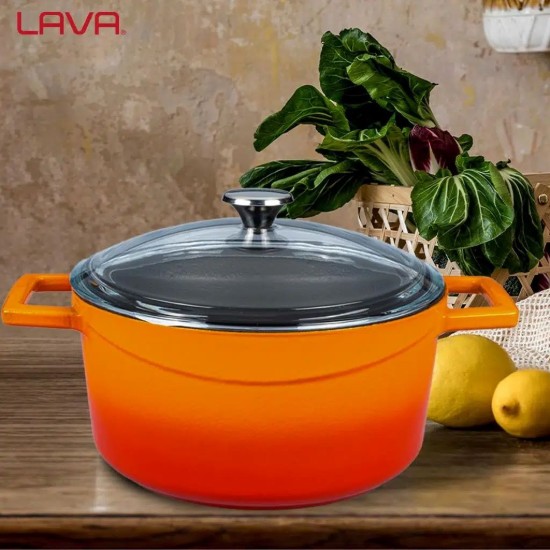 Topf, Gusseisen, 20 cm, Serie "Glaze", orange Farbe - Marke LAVA