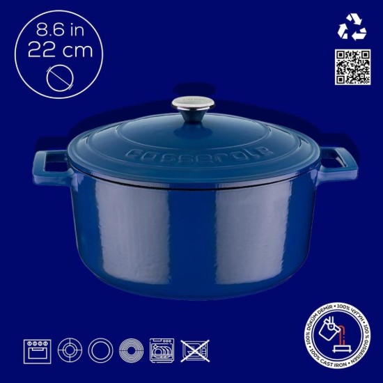 Stielkasserolle, Gusseisen, 22 cm, "Folk", blau - Marke LAVA