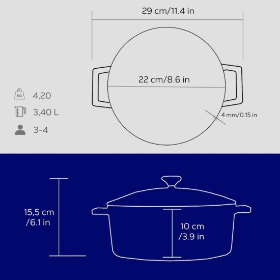 Stielkasserolle, Gusseisen, 22 cm, "Folk", blau - Marke LAVA