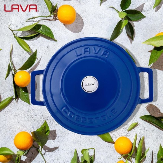 Stielkasserolle, Gusseisen, 22 cm, "Folk", blau - Marke LAVA