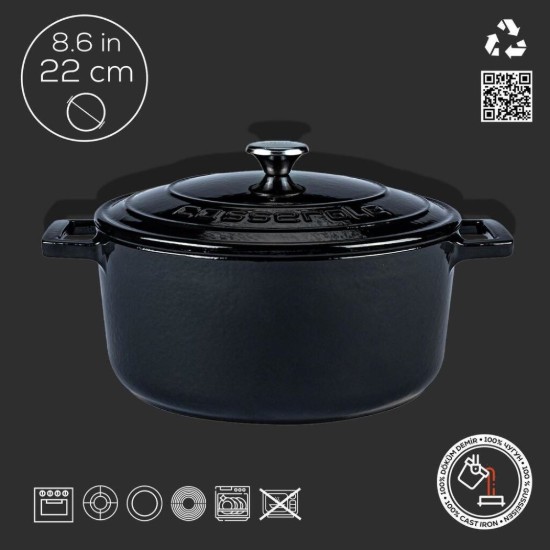 Topf, Gusseisen, 22 cm, Serie "Folk", schwarz - Marke LAVA