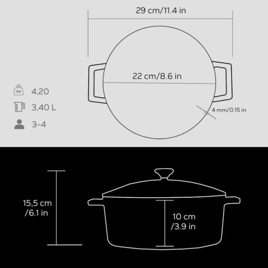 Topf, Gusseisen, 22 cm, Serie "Folk", schwarz - Marke LAVA