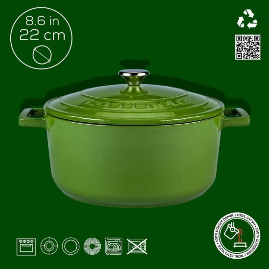 Stielkasserolle, Gusseisen, 22cm/3,4L, "Folk", Grün - LAVA