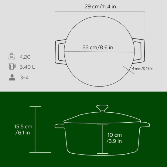 Stielkasserolle, Gusseisen, 22cm/3,4L, "Folk", Grün - LAVA