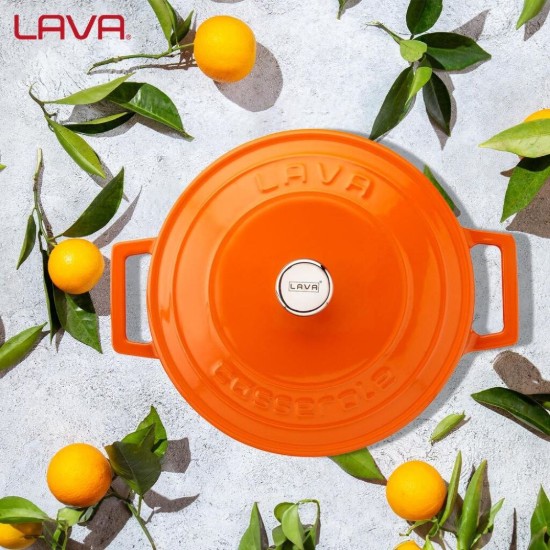 Saucepan, cast iron, 22 cm, "Folk" range, orange color - LAVA brand