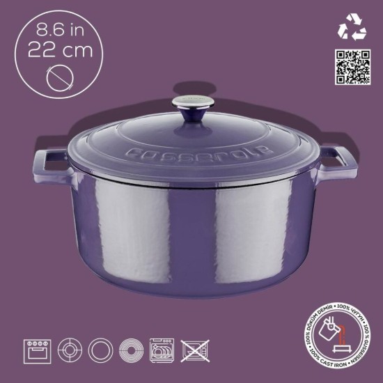 Stielkasserolle, Gusseisen, 22cm/3,4L, "Folk", Lila - LAVA
