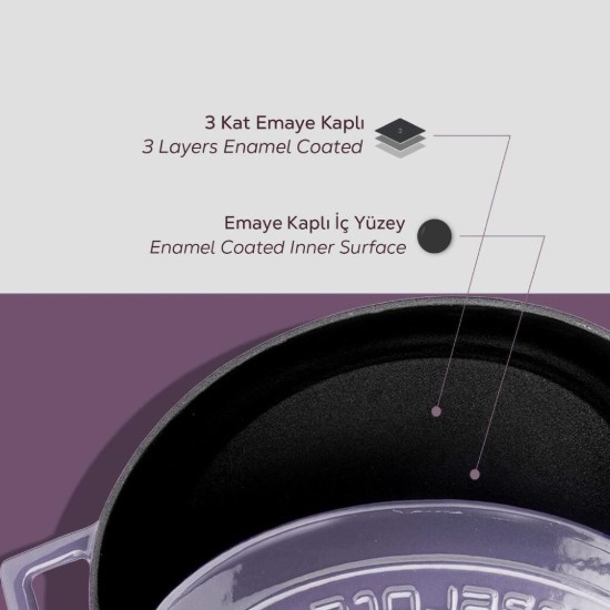 Stielkasserolle, Gusseisen, 22cm/3,4L, "Folk", Lila - LAVA