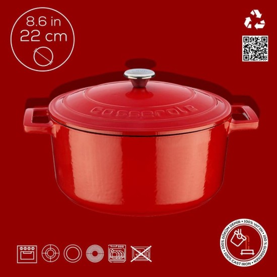 Kazzola, ħadid fondut, 22 ċm / 3.4L, "Folk", aħmar - LAVA