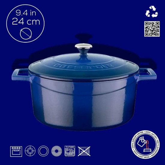 Stielkasserolle, Gusseisen, 24 cm / 4,5 L, "Folk", blau - LAVA