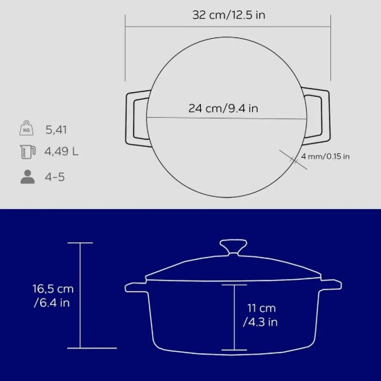 Stielkasserolle, Gusseisen, 24 cm / 4,5 L, "Folk", blau - LAVA