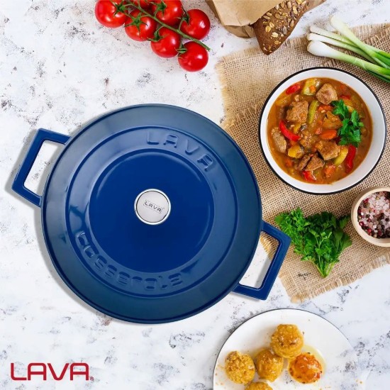 Stielkasserolle, Gusseisen, 24 cm / 4,5 L, "Folk", blau - LAVA