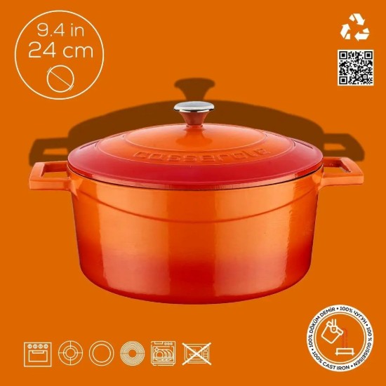 Topf, Gusseisen, 24 cm, "Folk", orange Farbe - Marke LAVA