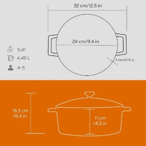 Casseruola, ghisa, 24 cm, "Folk", colore arancio - marchio LAVA