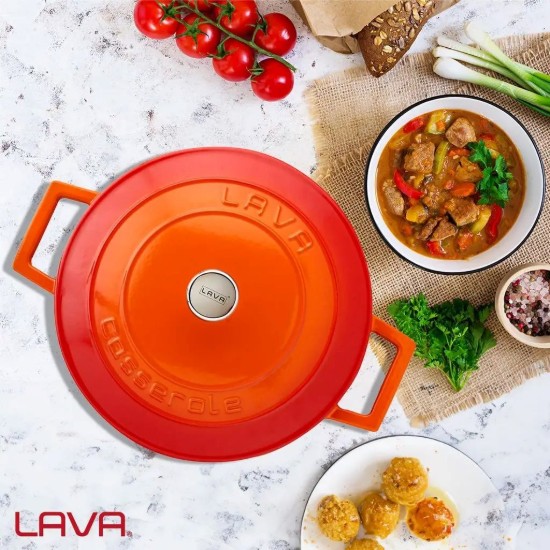 Topf, Gusseisen, 24 cm, "Folk", orange Farbe - Marke LAVA