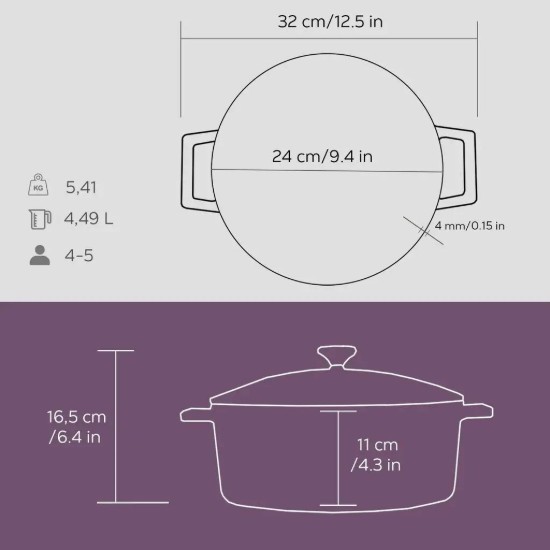 Κατσαρόλα, μαντεμένιο, 24 cm/4,5 L, "Folk", μωβ - LAVA