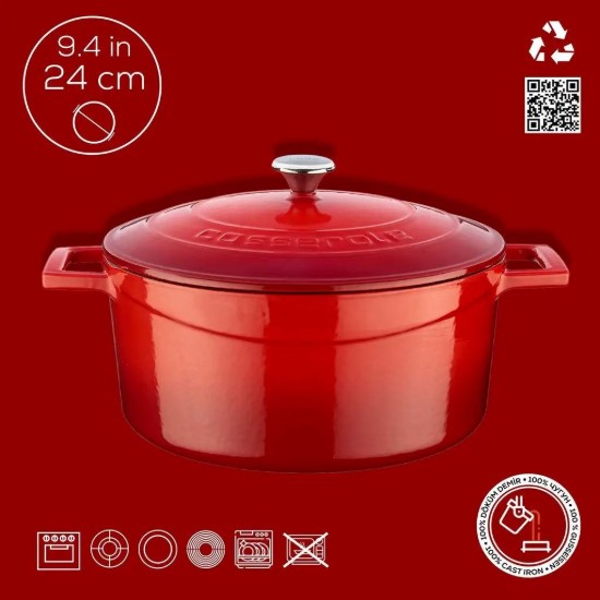 Topf, Gusseisen, 24 cm, Serie "Folk", rot - Marke LAVA