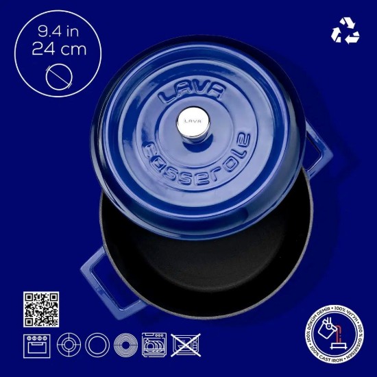 Kochtopf, Gusseisen, 24 cm, Sortiment "Trendy", blau - Marke LAVA