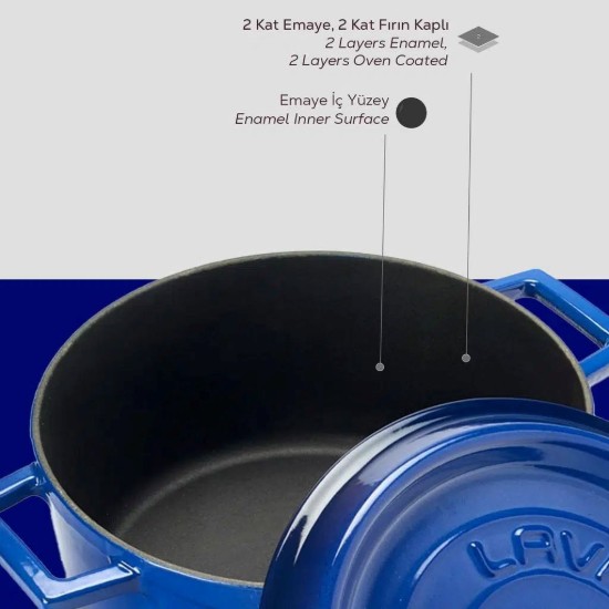 Kochtopf, Gusseisen, 24 cm, Sortiment "Trendy", blau - Marke LAVA