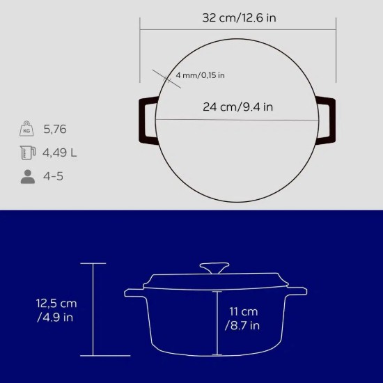 Kochtopf, Gusseisen, 24 cm, Sortiment "Trendy", blau - Marke LAVA