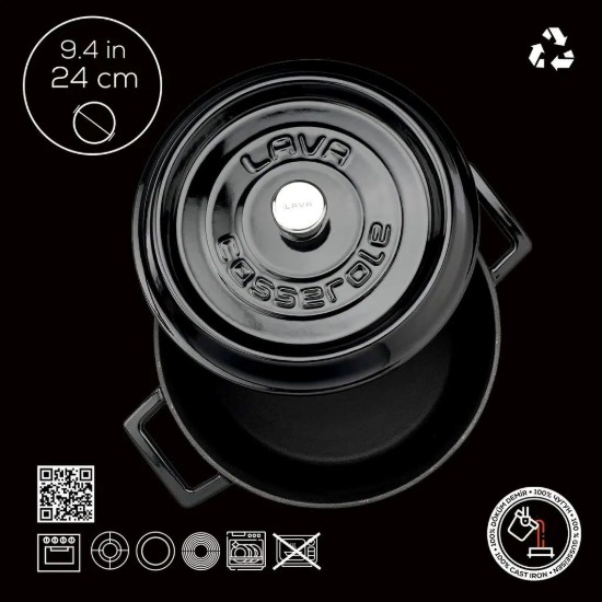 Kochtopf, Gusseisen, 24 cm, Sortiment "Trendy", schwarz - Marke LAVA