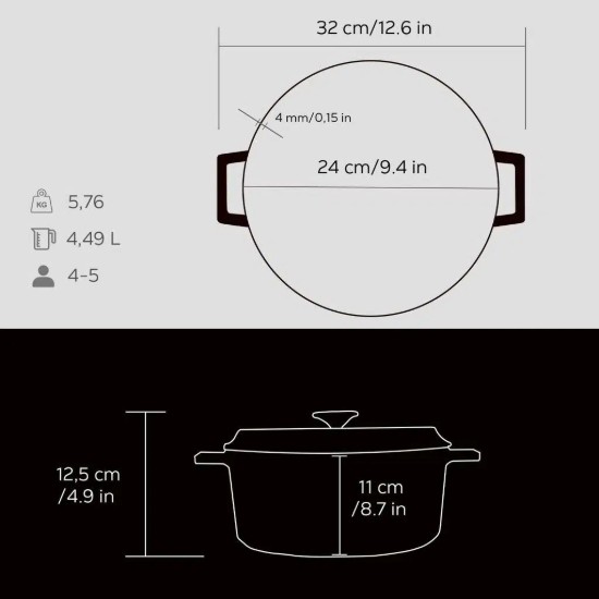 Kochtopf, Gusseisen, 24 cm, Sortiment "Trendy", schwarz - Marke LAVA