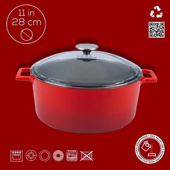 Kochtopf, Gusseisen, 28 cm, Serie "Glaze", rot - Marke LAVA
