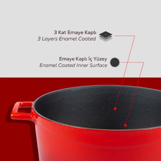 Kochtopf, Gusseisen, 28 cm, Serie "Glaze", rot - Marke LAVA