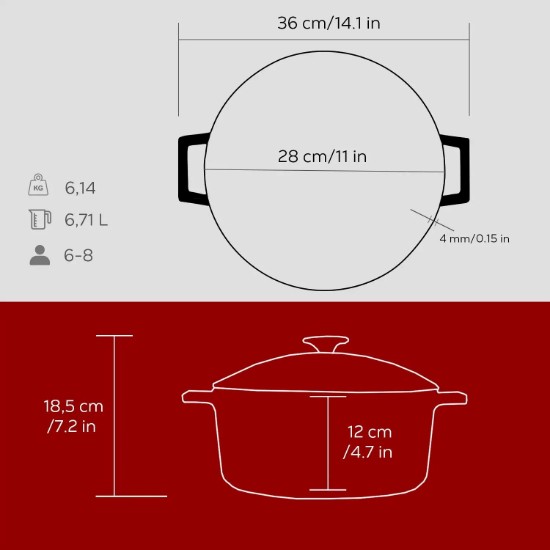 Kochtopf, Gusseisen, 28 cm, Serie "Glaze", rot - Marke LAVA
