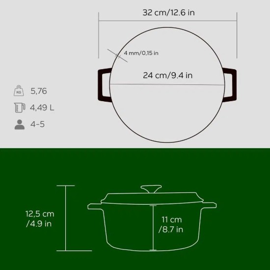 Stielkasserolle, Gusseisen, 24 cm / 4,5 L, "Trendy", grün - LAVA