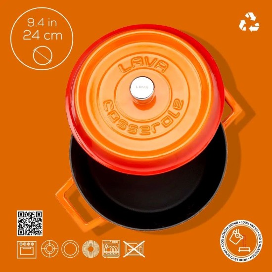 Stielkasserolle, Gusseisen, "Trendy", 24 cm, orange Farbe - LAVA