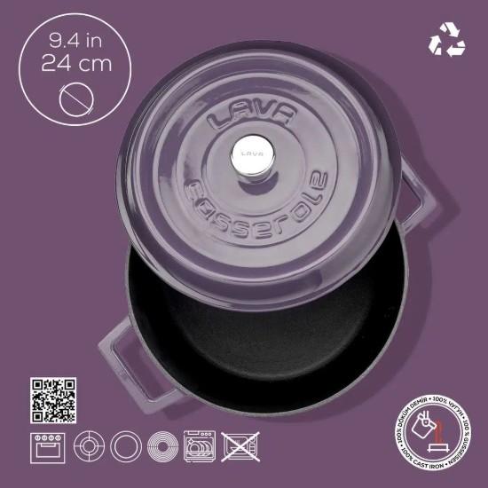 Stielkasserolle, Gusseisen, 24 cm, "Trendy", lila - Marke LAVA