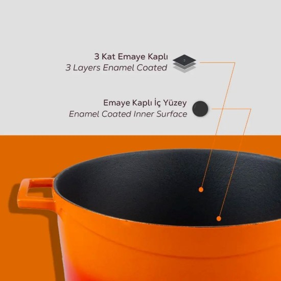 Saucepan, cast iron, 24 cm, "Glaze" range,  orange color - LAVA brand