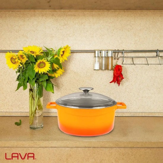 Saucepan, cast iron, 24 cm, "Glaze" range,  orange color - LAVA brand