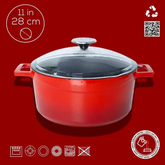 Topf, Gusseisen, 24 cm, Serie "Glaze", rot - Marke LAVA