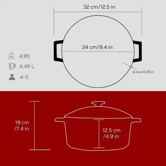Topf, Gusseisen, 24 cm, Serie "Glaze", rot - Marke LAVA