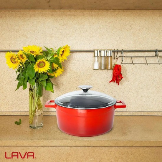 Topf, Gusseisen, 24 cm, Serie "Glaze", rot - Marke LAVA