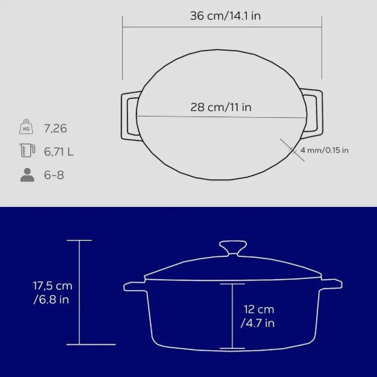 Casseruola in ghisa, 28cm/6,7L, "Folk", Blu - LAVA