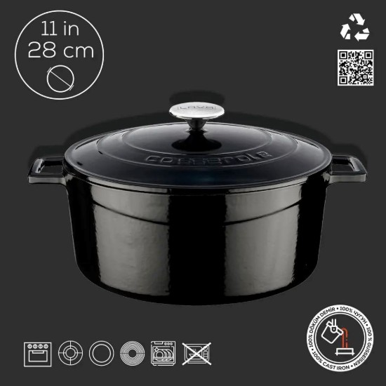 Saucepan, cast iron, 28 cm, 6.7 l, 'Folk', black - LAVA