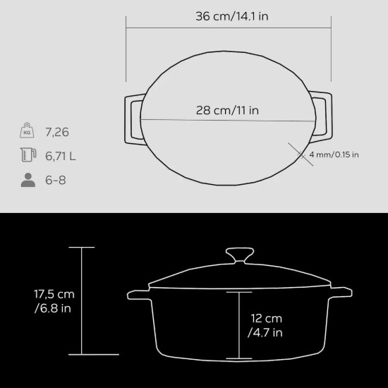 Saucepan, cast iron, 28 cm, 6.7 l, 'Folk', black - LAVA