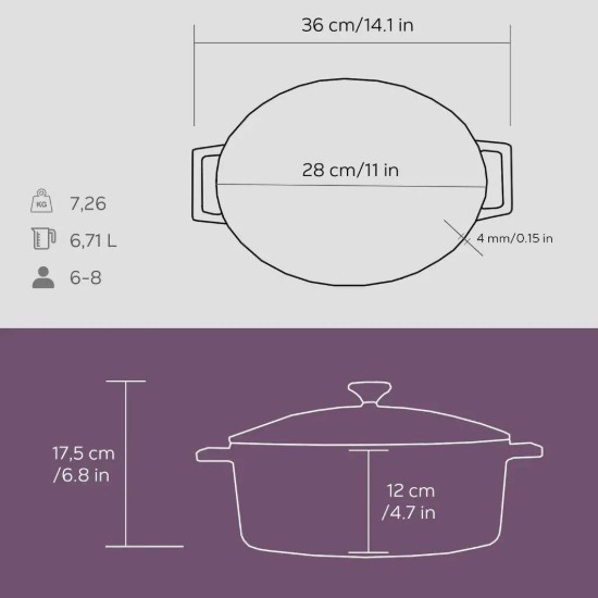 Panvica, liatinová, 28 cm, 6,7 l, rad "Folk", fialová - značka LAVA