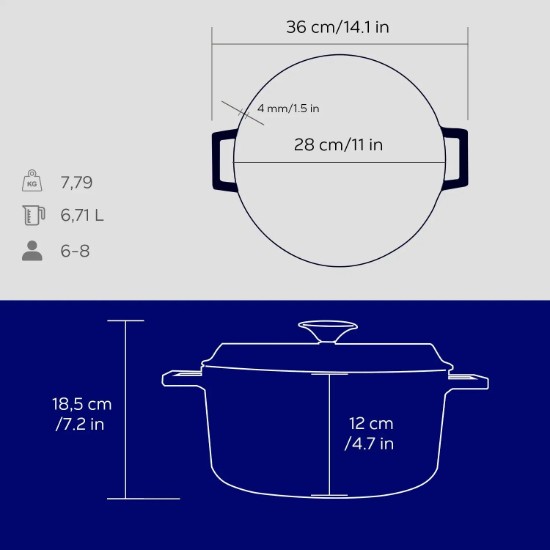 Topf, Gusseisen, 28 cm, Serie "Trendy", blau - Marke LAVA