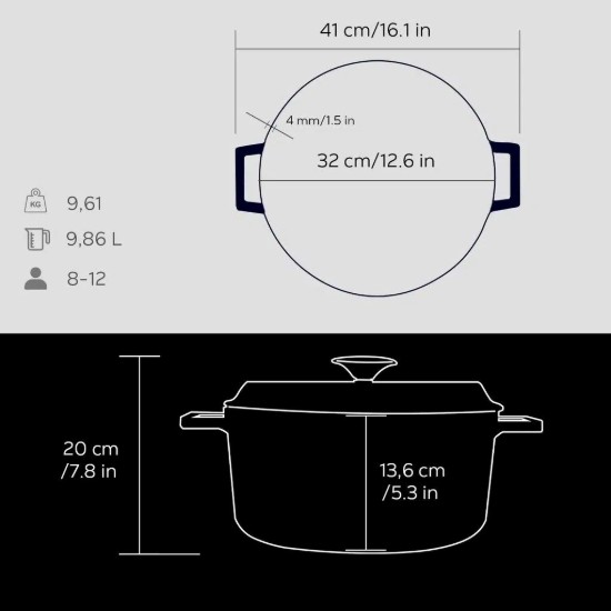 Kochtopf, Gusseisen, 32 cm, Serie "Trendy", schwarz - Marke LAVA