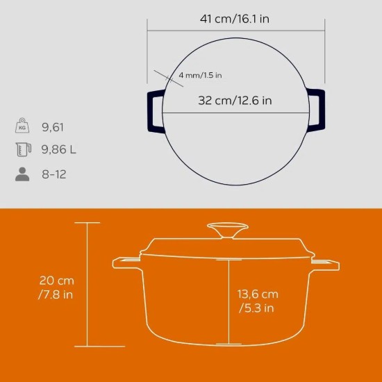 Topf, Gusseisen, 32 cm, "Trendy", orange Farbe - Marke LAVA